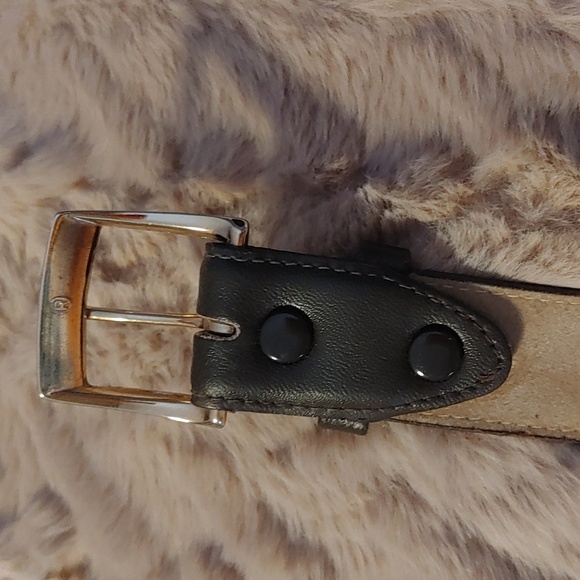 Men's Brown & Gold Leather Belt 32 - Picture 4 of 8